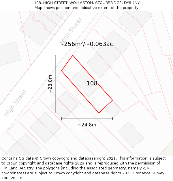 108, HIGH STREET, WOLLASTON, STOURBRIDGE, DY8 4NY: Plot and title map