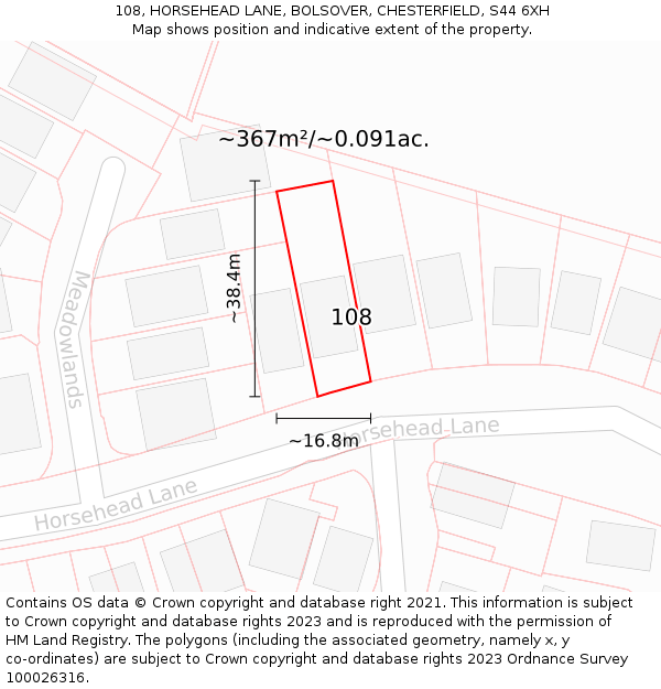 108, HORSEHEAD LANE, BOLSOVER, CHESTERFIELD, S44 6XH: Plot and title map