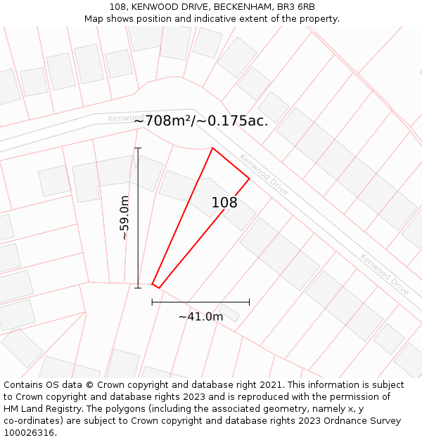 108, KENWOOD DRIVE, BECKENHAM, BR3 6RB: Plot and title map