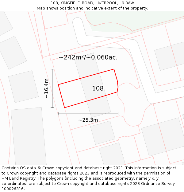 108, KINGFIELD ROAD, LIVERPOOL, L9 3AW: Plot and title map