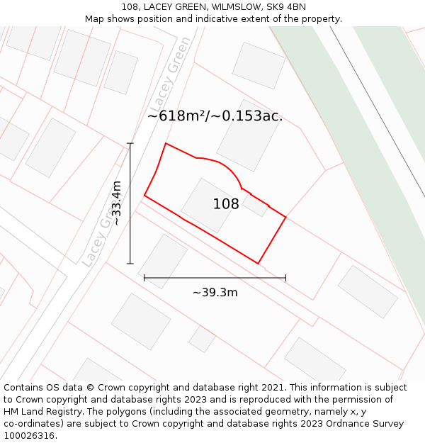 108, LACEY GREEN, WILMSLOW, SK9 4BN: Plot and title map