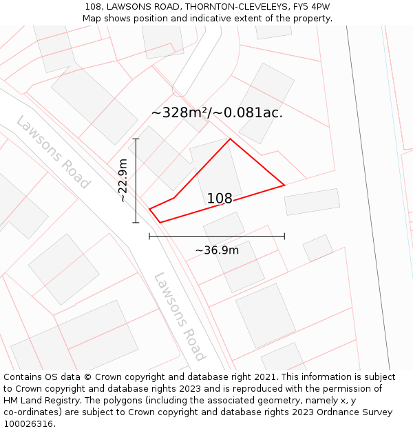 108, LAWSONS ROAD, THORNTON-CLEVELEYS, FY5 4PW: Plot and title map