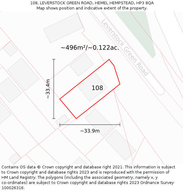 108, LEVERSTOCK GREEN ROAD, HEMEL HEMPSTEAD, HP3 8QA: Plot and title map