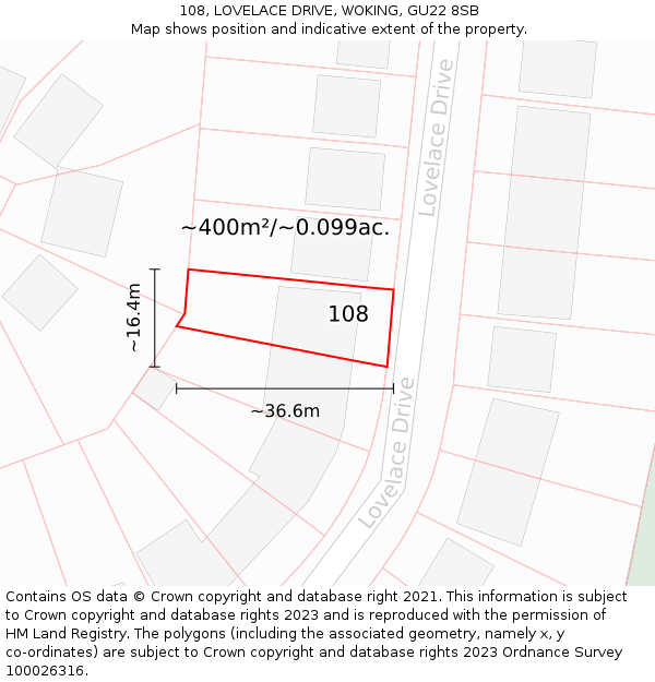 108, LOVELACE DRIVE, WOKING, GU22 8SB: Plot and title map