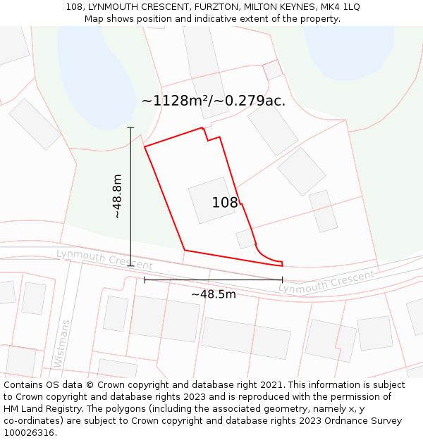 108, LYNMOUTH CRESCENT, FURZTON, MILTON KEYNES, MK4 1LQ: Plot and title map