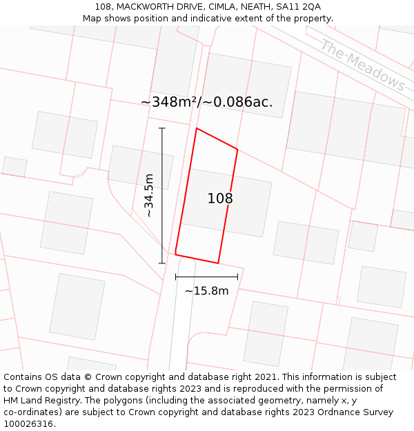 108, MACKWORTH DRIVE, CIMLA, NEATH, SA11 2QA: Plot and title map