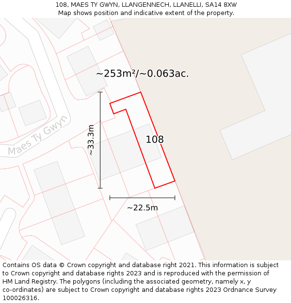 108, MAES TY GWYN, LLANGENNECH, LLANELLI, SA14 8XW: Plot and title map