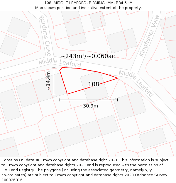 108, MIDDLE LEAFORD, BIRMINGHAM, B34 6HA: Plot and title map