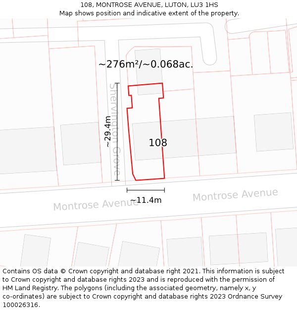 108, MONTROSE AVENUE, LUTON, LU3 1HS: Plot and title map
