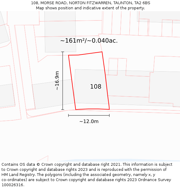 108, MORSE ROAD, NORTON FITZWARREN, TAUNTON, TA2 6BS: Plot and title map