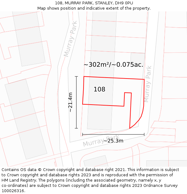 108, MURRAY PARK, STANLEY, DH9 0PU: Plot and title map