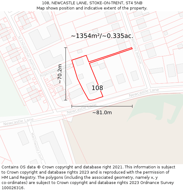 108, NEWCASTLE LANE, STOKE-ON-TRENT, ST4 5NB: Plot and title map