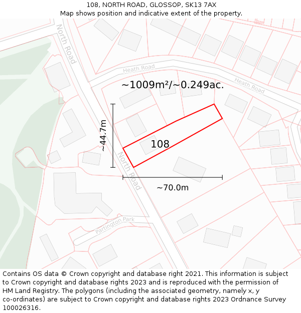 108, NORTH ROAD, GLOSSOP, SK13 7AX: Plot and title map