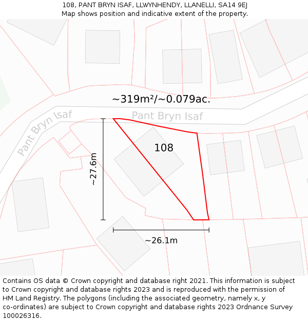 108, PANT BRYN ISAF, LLWYNHENDY, LLANELLI, SA14 9EJ: Plot and title map