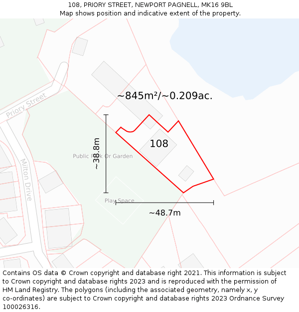 108, PRIORY STREET, NEWPORT PAGNELL, MK16 9BL: Plot and title map