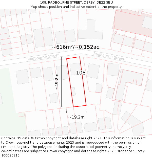 108, RADBOURNE STREET, DERBY, DE22 3BU: Plot and title map