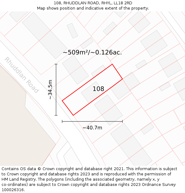 108, RHUDDLAN ROAD, RHYL, LL18 2RD: Plot and title map