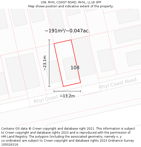 108, RHYL COAST ROAD, RHYL, LL18 3PP: Plot and title map