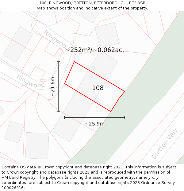 108, RINGWOOD, BRETTON, PETERBOROUGH, PE3 9SR: Plot and title map