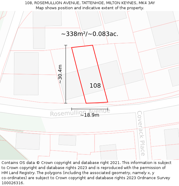 108, ROSEMULLION AVENUE, TATTENHOE, MILTON KEYNES, MK4 3AY: Plot and title map