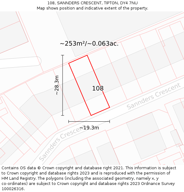 108, SANNDERS CRESCENT, TIPTON, DY4 7NU: Plot and title map