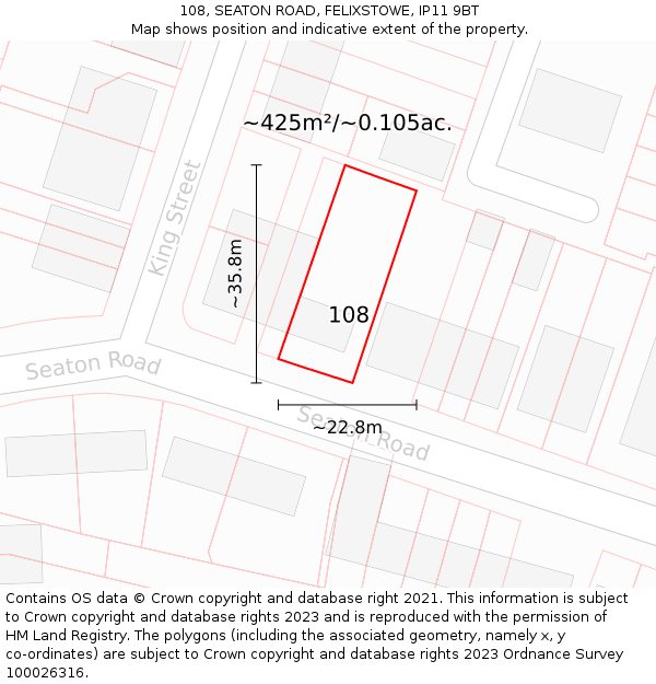 108, SEATON ROAD, FELIXSTOWE, IP11 9BT: Plot and title map