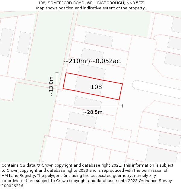 108, SOMERFORD ROAD, WELLINGBOROUGH, NN8 5EZ: Plot and title map