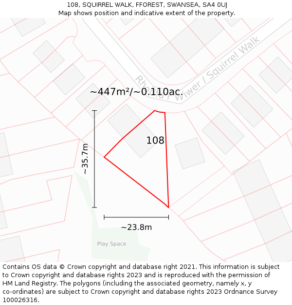 108, SQUIRREL WALK, FFOREST, SWANSEA, SA4 0UJ: Plot and title map