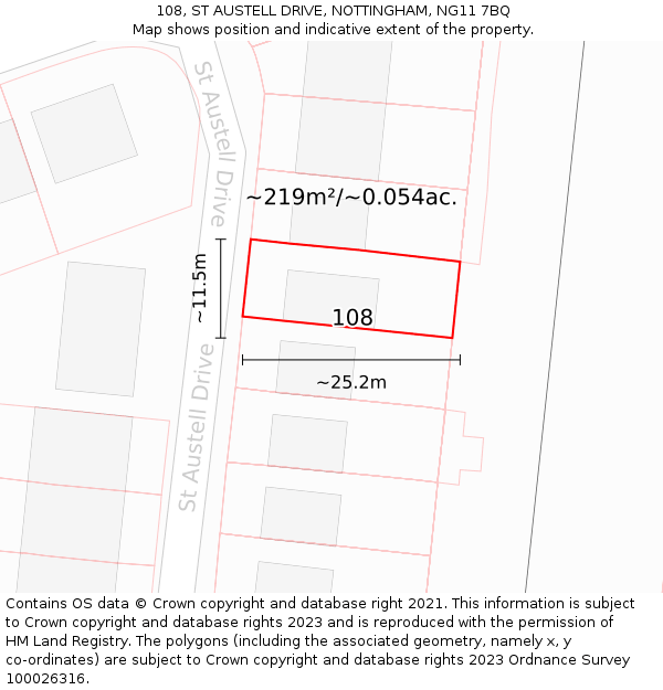 108, ST AUSTELL DRIVE, NOTTINGHAM, NG11 7BQ: Plot and title map