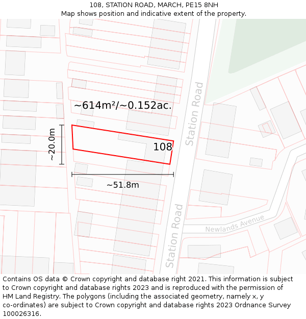 108, STATION ROAD, MARCH, PE15 8NH: Plot and title map