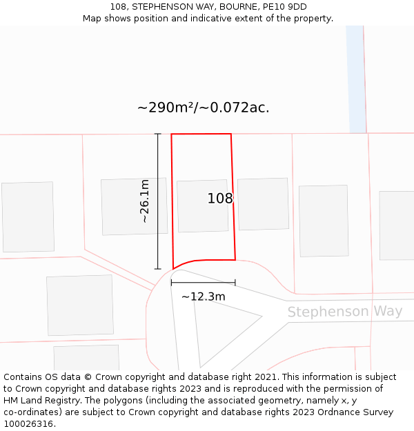 108, STEPHENSON WAY, BOURNE, PE10 9DD: Plot and title map