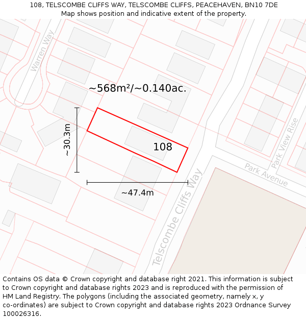 108, TELSCOMBE CLIFFS WAY, TELSCOMBE CLIFFS, PEACEHAVEN, BN10 7DE: Plot and title map