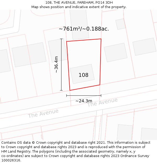 108, THE AVENUE, FAREHAM, PO14 3DH: Plot and title map