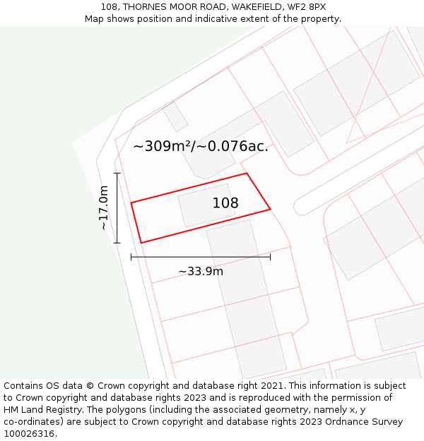 108, THORNES MOOR ROAD, WAKEFIELD, WF2 8PX: Plot and title map