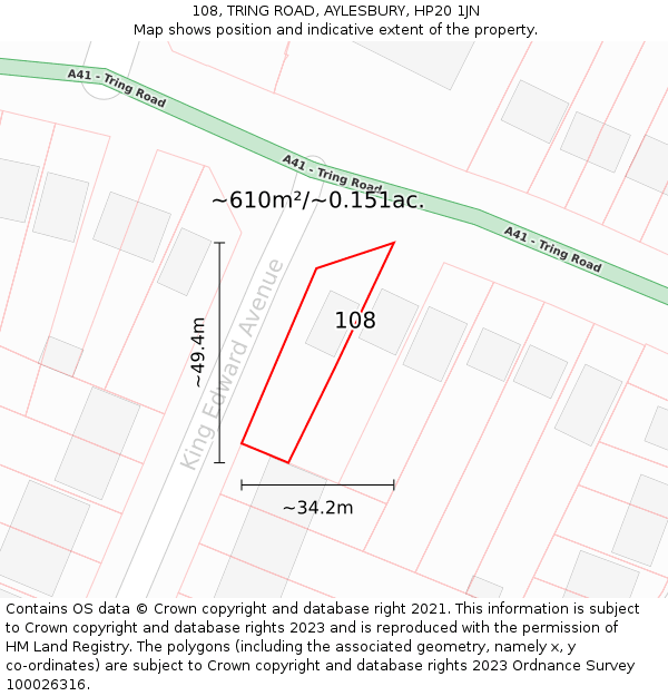 108, TRING ROAD, AYLESBURY, HP20 1JN: Plot and title map