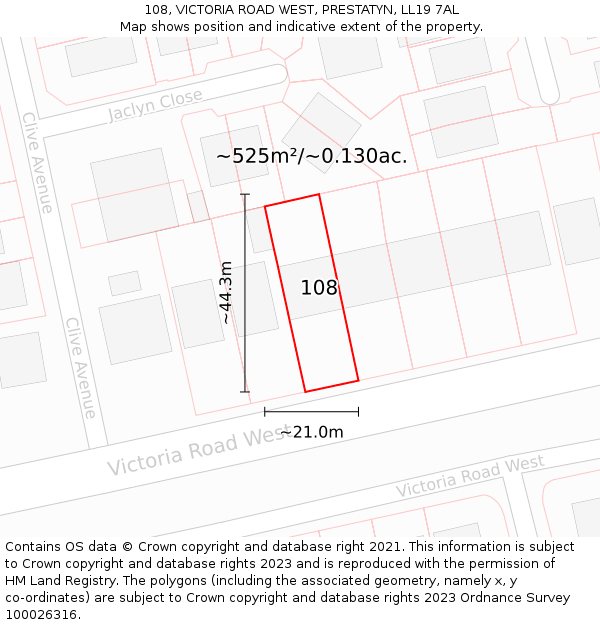 108, VICTORIA ROAD WEST, PRESTATYN, LL19 7AL: Plot and title map