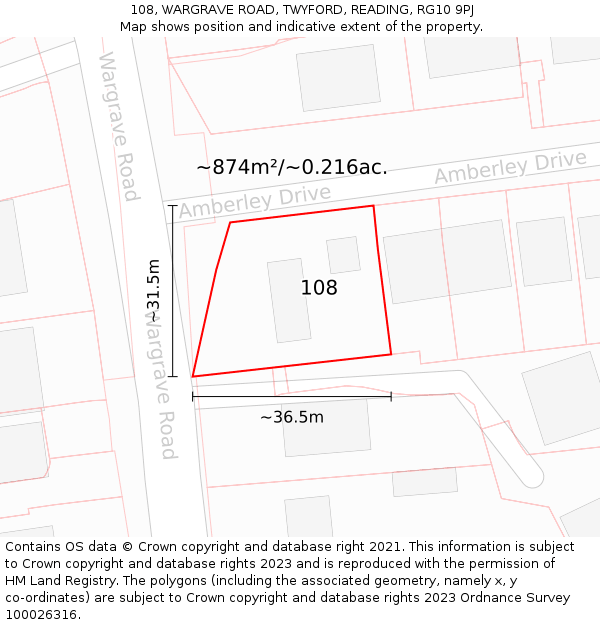 108, WARGRAVE ROAD, TWYFORD, READING, RG10 9PJ: Plot and title map