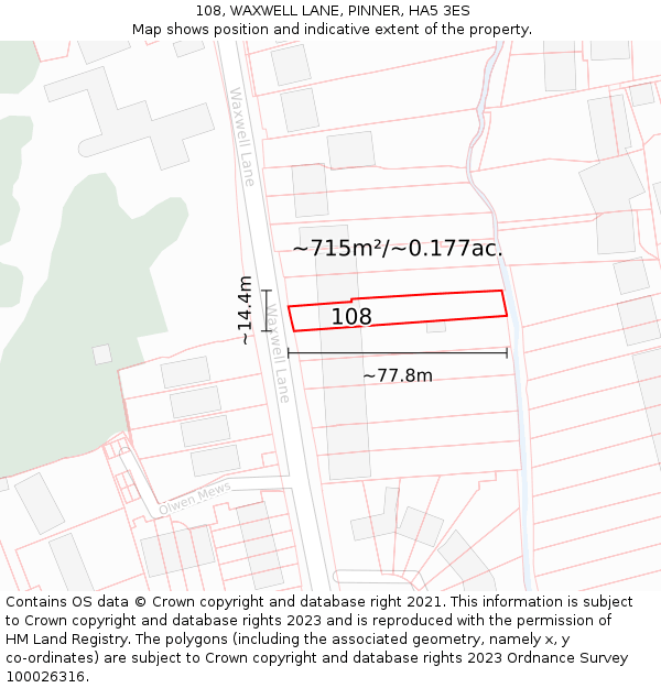 108, WAXWELL LANE, PINNER, HA5 3ES: Plot and title map