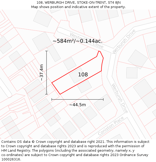 108, WERBURGH DRIVE, STOKE-ON-TRENT, ST4 8JN: Plot and title map