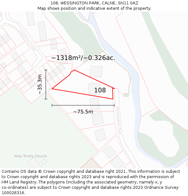 108, WESSINGTON PARK, CALNE, SN11 0AZ: Plot and title map