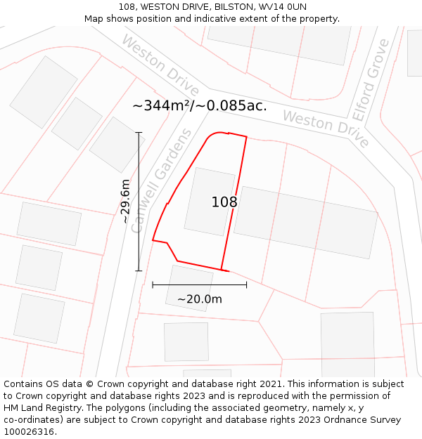 108, WESTON DRIVE, BILSTON, WV14 0UN: Plot and title map