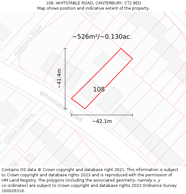 108, WHITSTABLE ROAD, CANTERBURY, CT2 8ED: Plot and title map