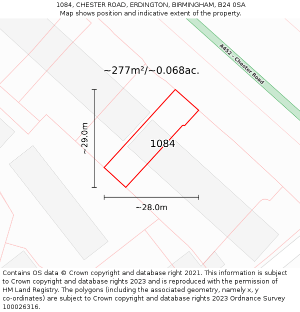 1084, CHESTER ROAD, ERDINGTON, BIRMINGHAM, B24 0SA: Plot and title map