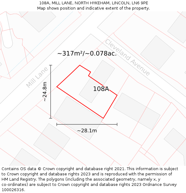 108A, MILL LANE, NORTH HYKEHAM, LINCOLN, LN6 9PE: Plot and title map