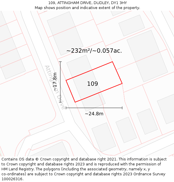 109, ATTINGHAM DRIVE, DUDLEY, DY1 3HY: Plot and title map