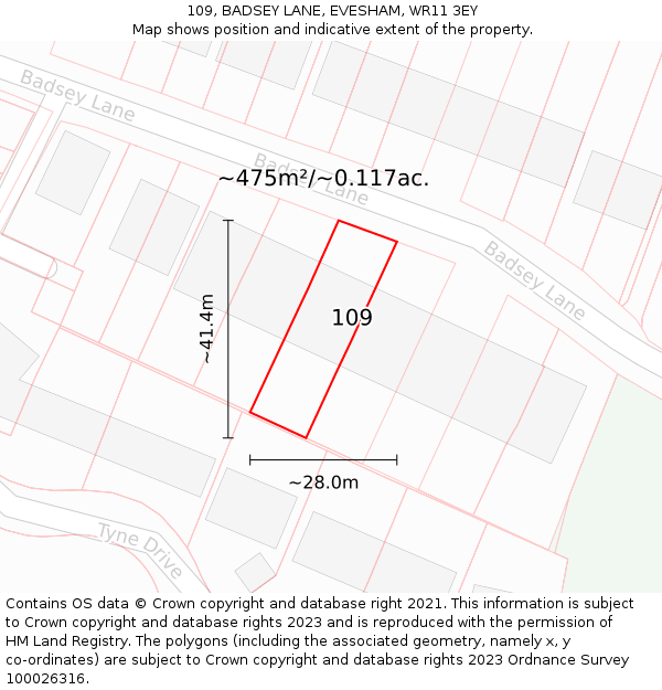 109, BADSEY LANE, EVESHAM, WR11 3EY: Plot and title map
