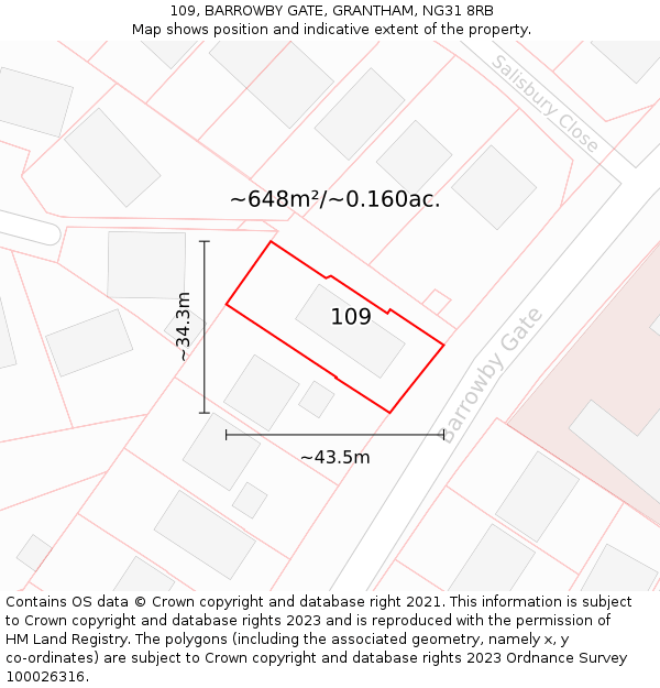 109, BARROWBY GATE, GRANTHAM, NG31 8RB: Plot and title map