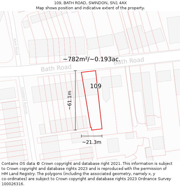 109, BATH ROAD, SWINDON, SN1 4AX: Plot and title map