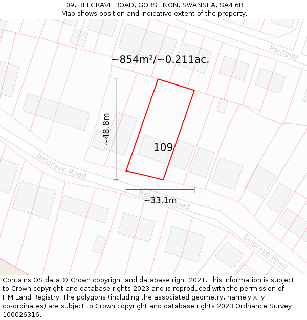 109, BELGRAVE ROAD, GORSEINON, SWANSEA, SA4 6RE: Plot and title map