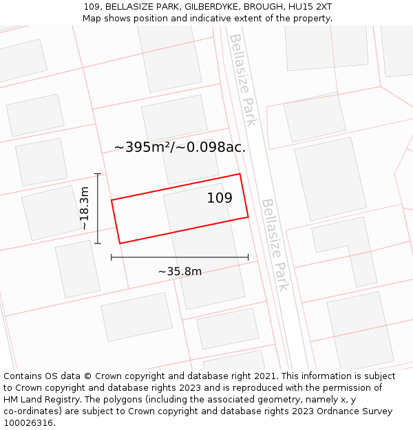 109, BELLASIZE PARK, GILBERDYKE, BROUGH, HU15 2XT: Plot and title map